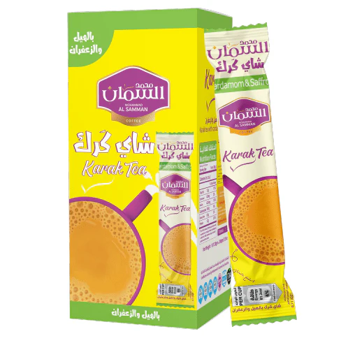 Al Samman Karak Tea Sticks Box 10pcsX20g (Cardamom & Saffron) |  شاي كرك أصابع بالهيل والزعفران )