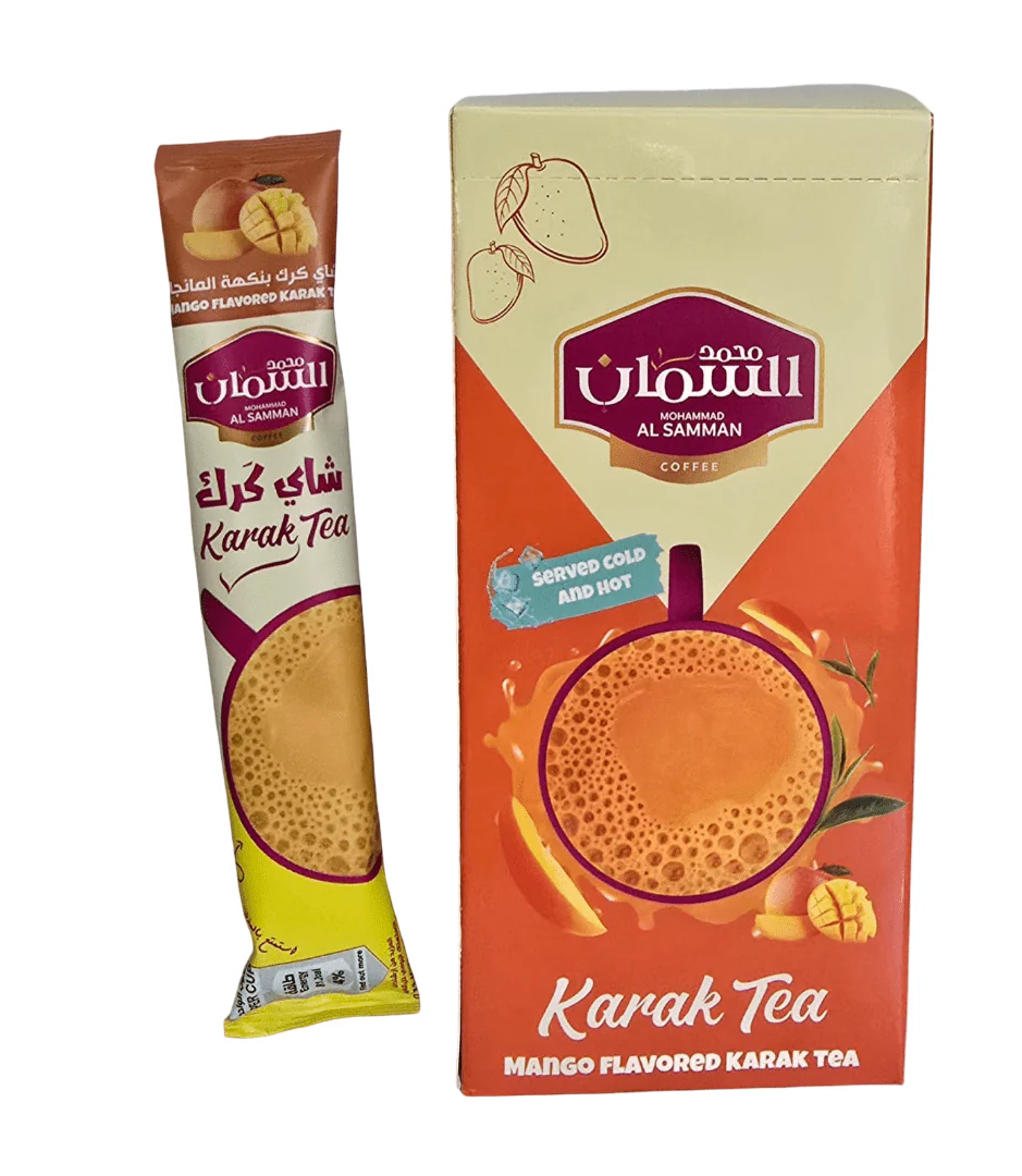 Al Samman Karak Tea Mango Flavour Box of 10pcs x 20g |  السمان شاي كرك أصابع  ( بنكة المانجا )