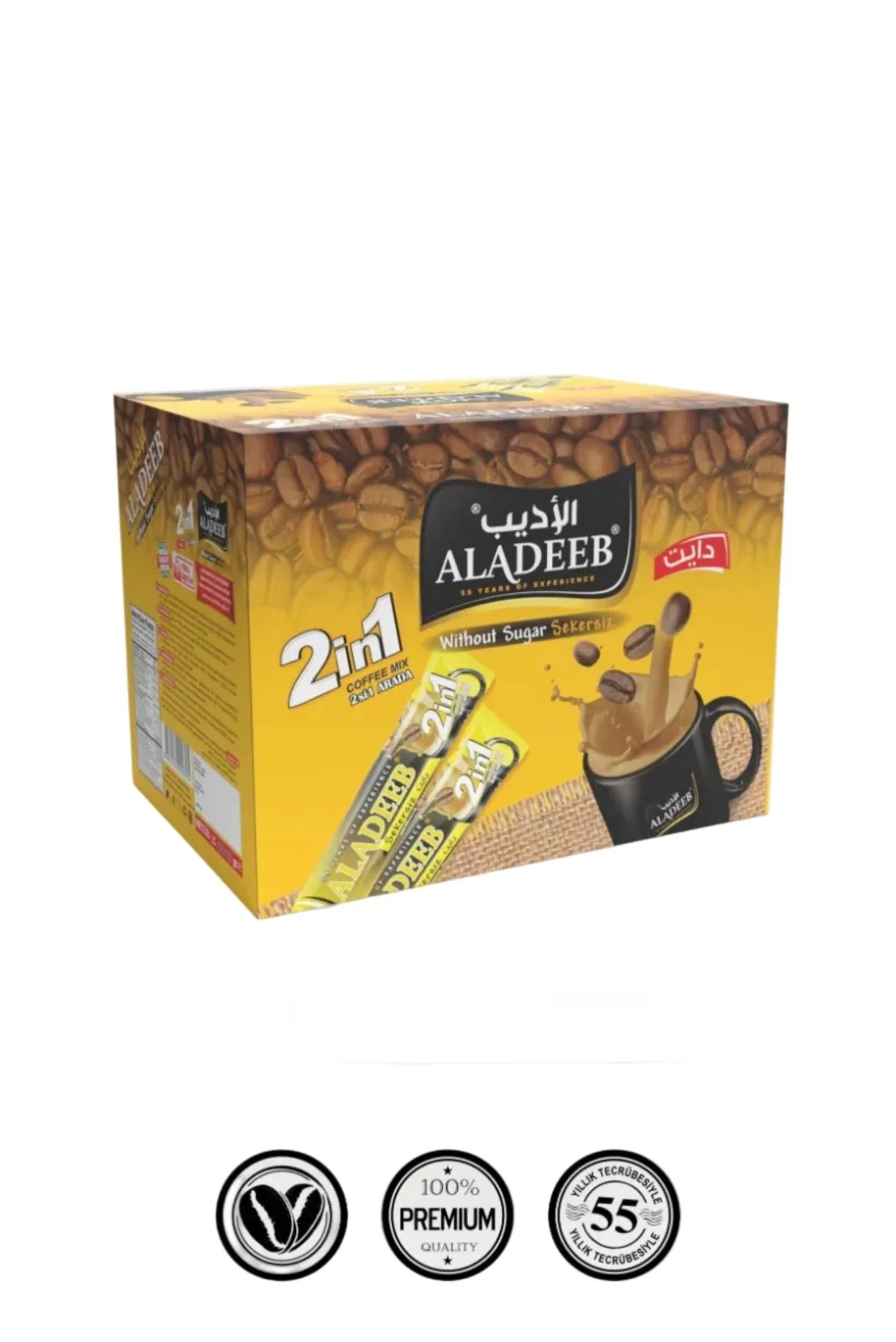 Aladeeb 2 in 1 Sugar Free Coffee CTN 12 x 24 pcs x 10g | الاديب 2 في 1 دايت بدون سكر - Image 2
