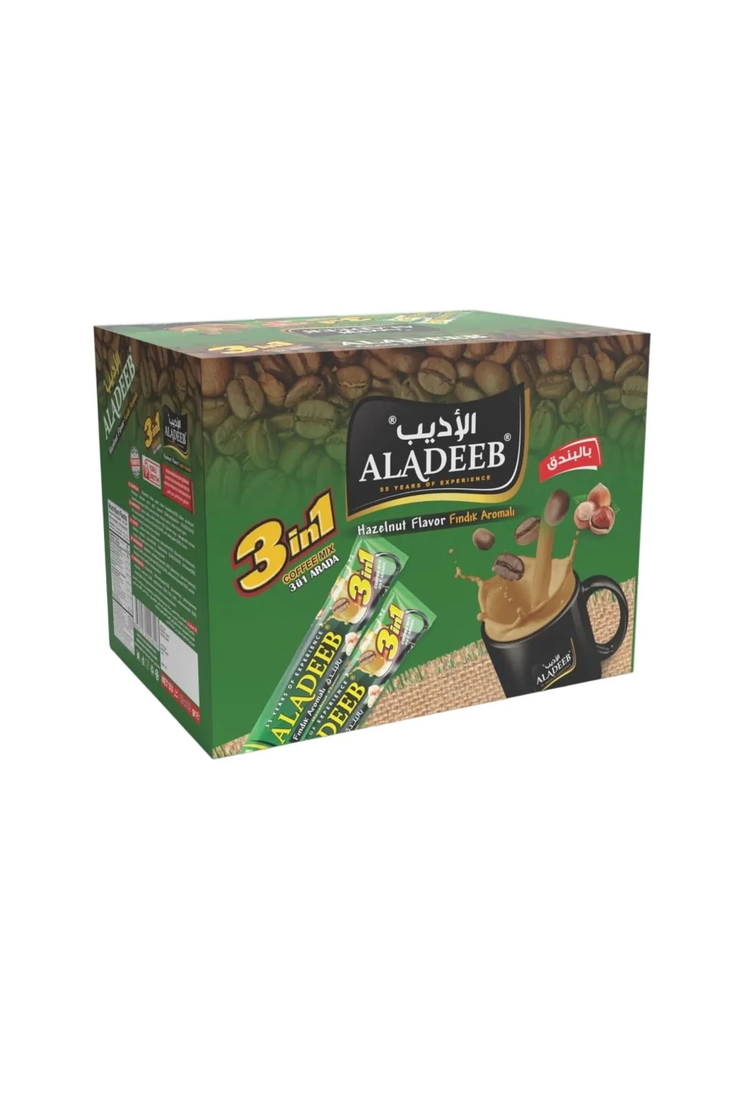 Aladeeb Hazelnut 3 in 1 Coffee Mix Box of 24 x 18g | الاديب 3 في 1 بالبندق