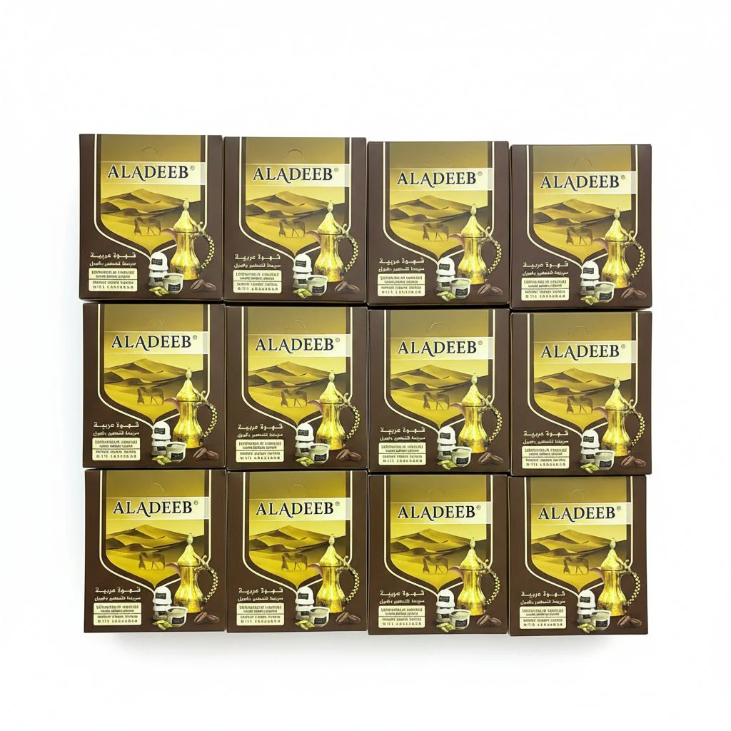 Aladeeb Instant Arabic Coffee with Cardamom CTN 12 x 48 pcs x 2g | الاديب قهوة عربية سريعة التحضير بالهيل