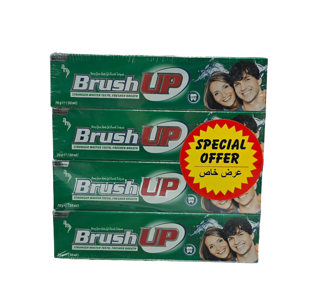 Brush Up Whitening Toothpaste Strong Green Minty Gel 4x70g offer Pack