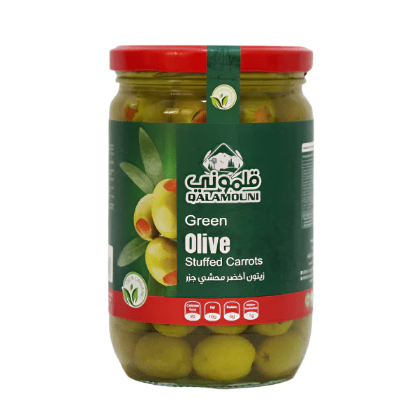 Qalamouni Carrot Stuffed Green Olives 660g | قلموني زيتون محشي بالجزر
