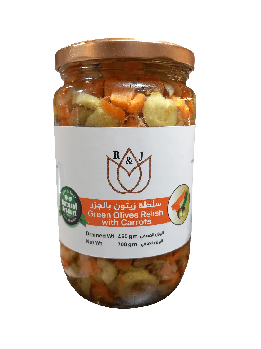 R&J Green Olive Relish with Carrots 700g | آر آند جي سلطة زيتون بالجزر