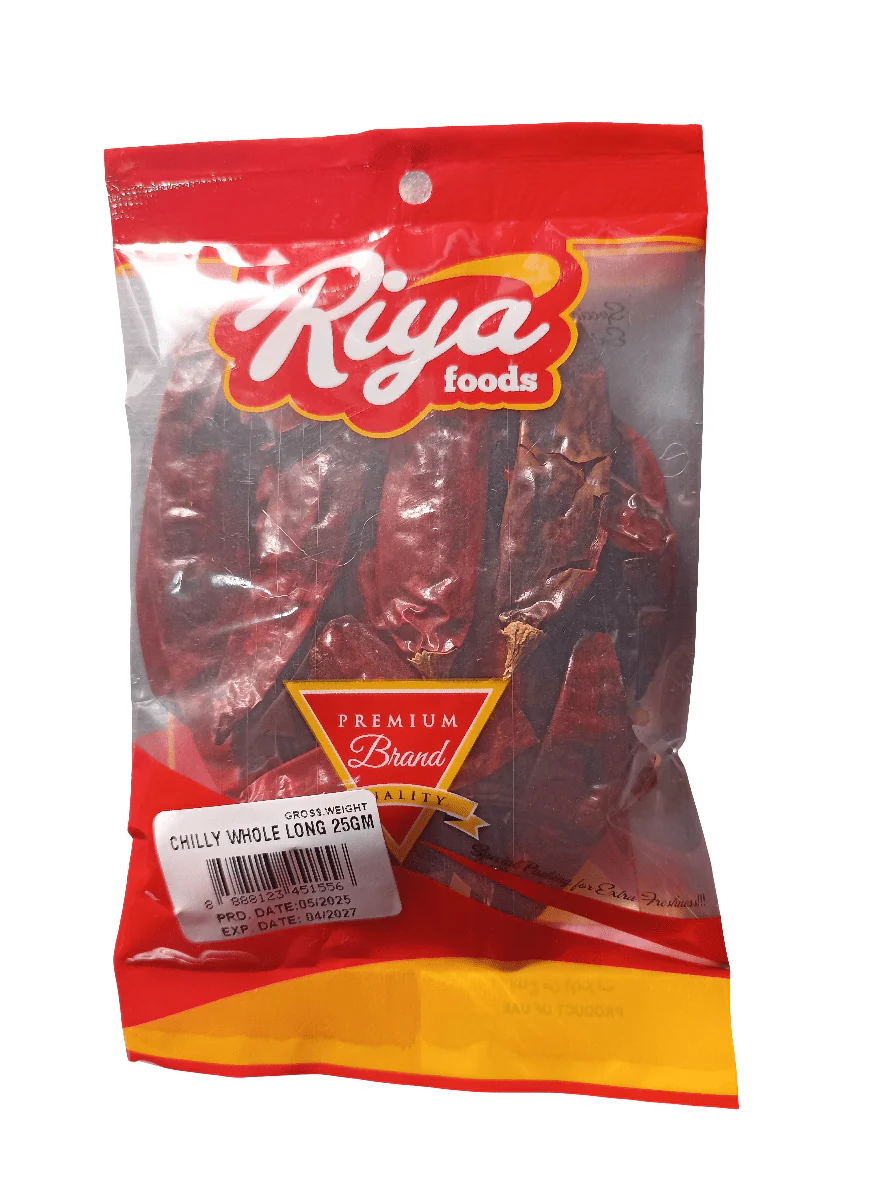 Riya Foods Chilly Whole Long 25g | ريا فلفل احمر كامل طويل