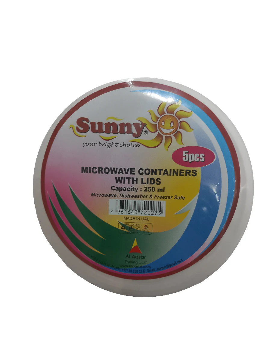 Sunny Microwave Containers with Lid 5 x 250ml | علب بلاستيكية صغيرة للميكرويف مع غطاء