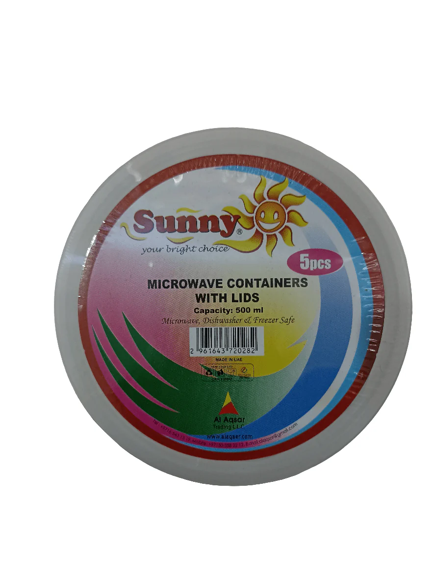 Sunny Microwave Containers with Lid 5 x 500ml | علب بلاستيكية كبيرة للميكرويف مع غطاء