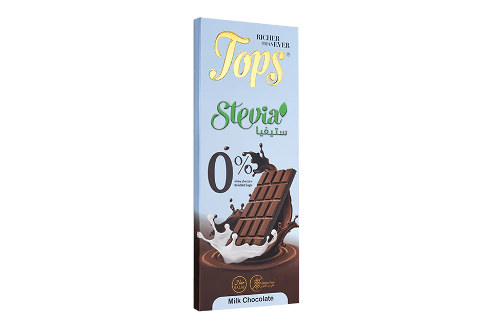 Tops Chocolate Bar Milk Sugar-Free Stevia 50g | توبس شوكولاتة ستيفيا خالية من السكر والحليب