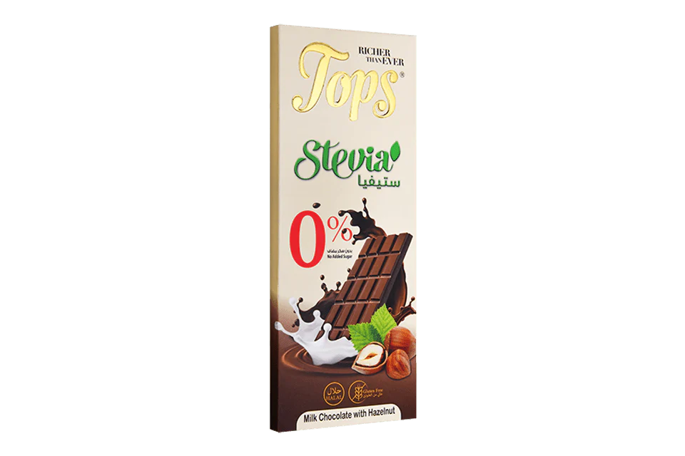 Tops Chocolate Bar Milk with Hazelnut Sugar-Free Stevia 50g (Exp:29/07/2026)