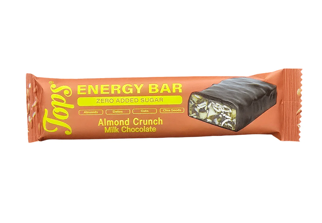 Tops Energy Almond Crunch Milk Chocolate 50g Zero Added Sugar