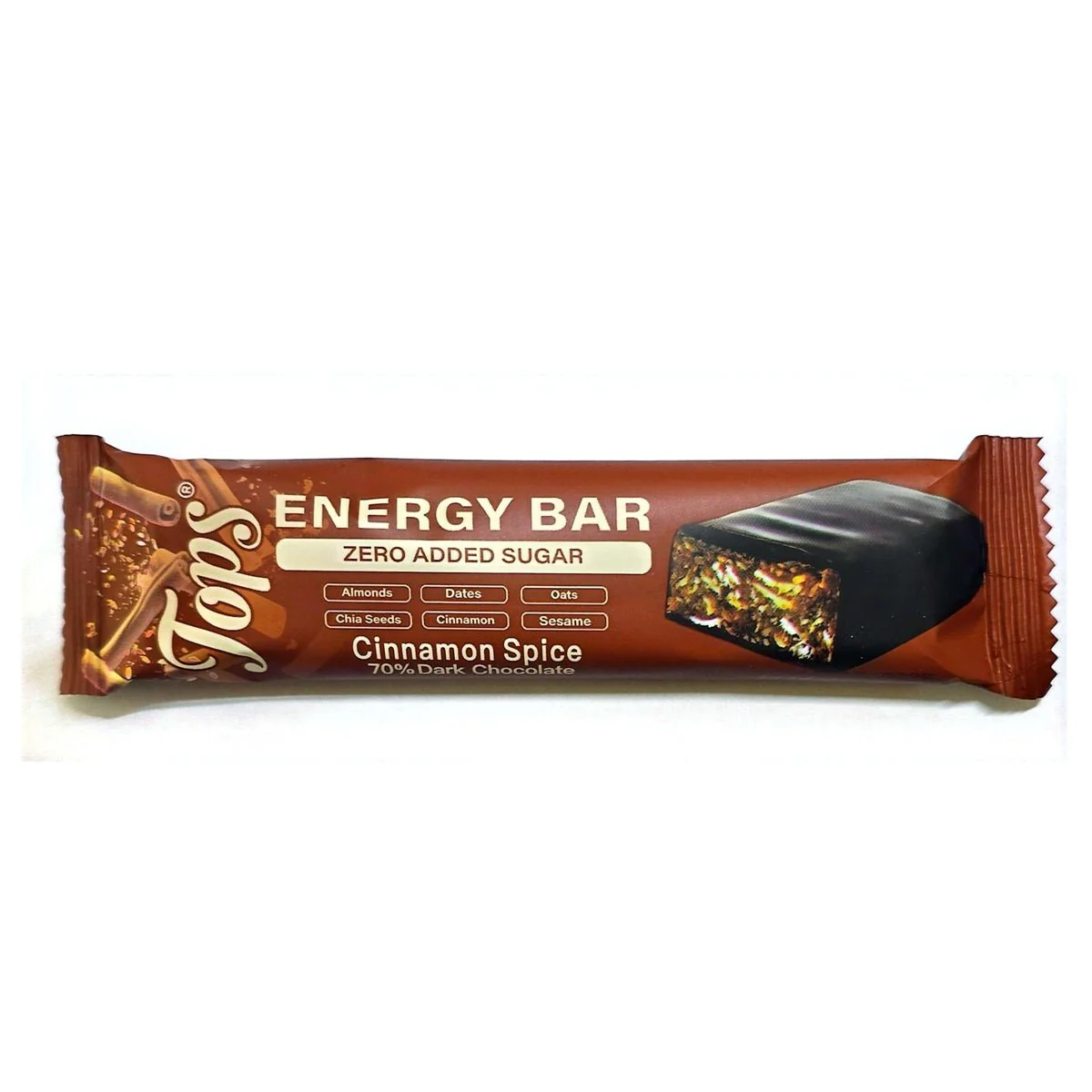 Tops Energy Bar Cinnamon Spice 50g 70% dark Chocolate