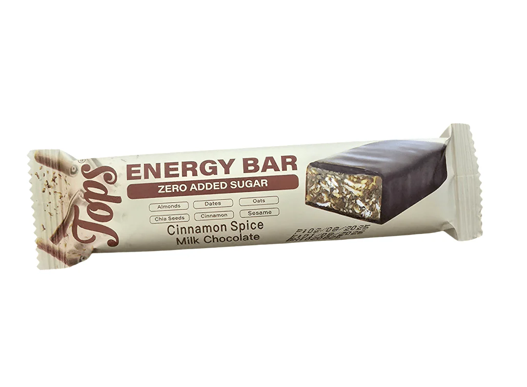 Tops Energy Cinnamon Spice Milk Chocolate 50g Zero Added Sugar