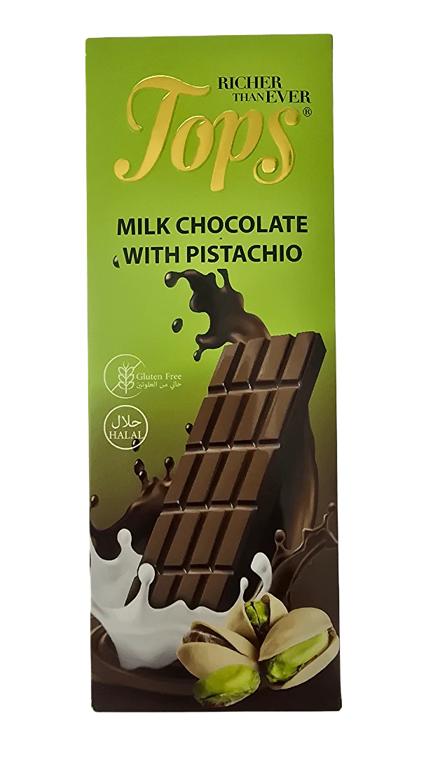Tops Milk Chocolate Bar with Pistachio 100g