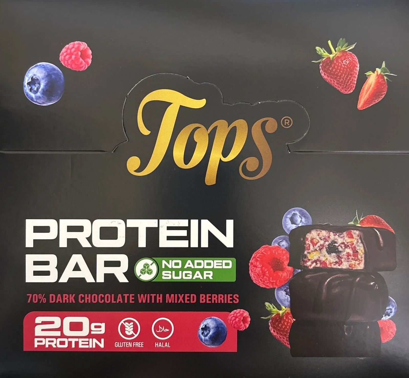 Tops Protein Bar 70% Dark Chocolate with Mixed Berries 12x60g