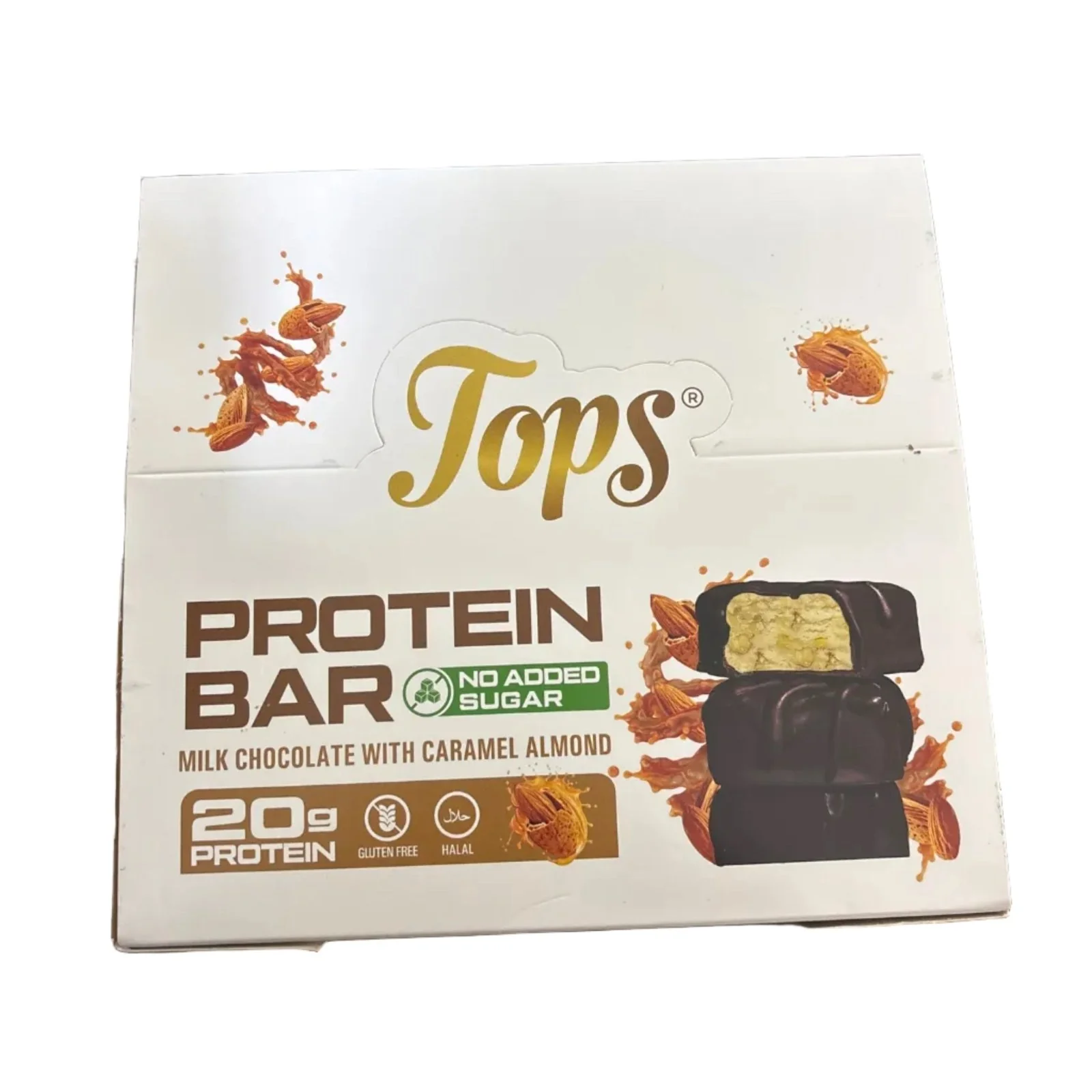 Tops Protein Bar Milk Chocolate with Caramel Almond 12X60g No Sugar Added