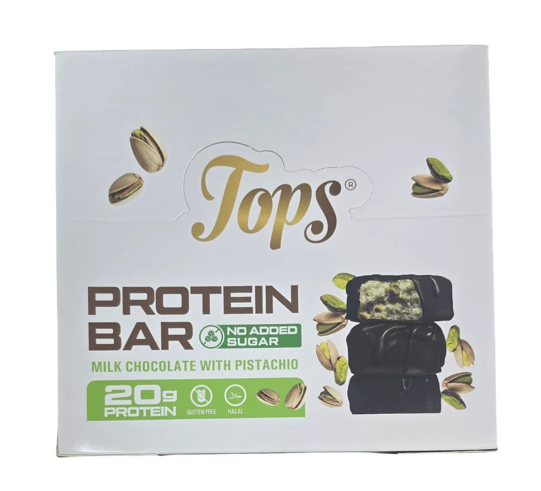 Tops Protein Bar Milk Chocolate With Pistachio 12X60g No Sugar Added