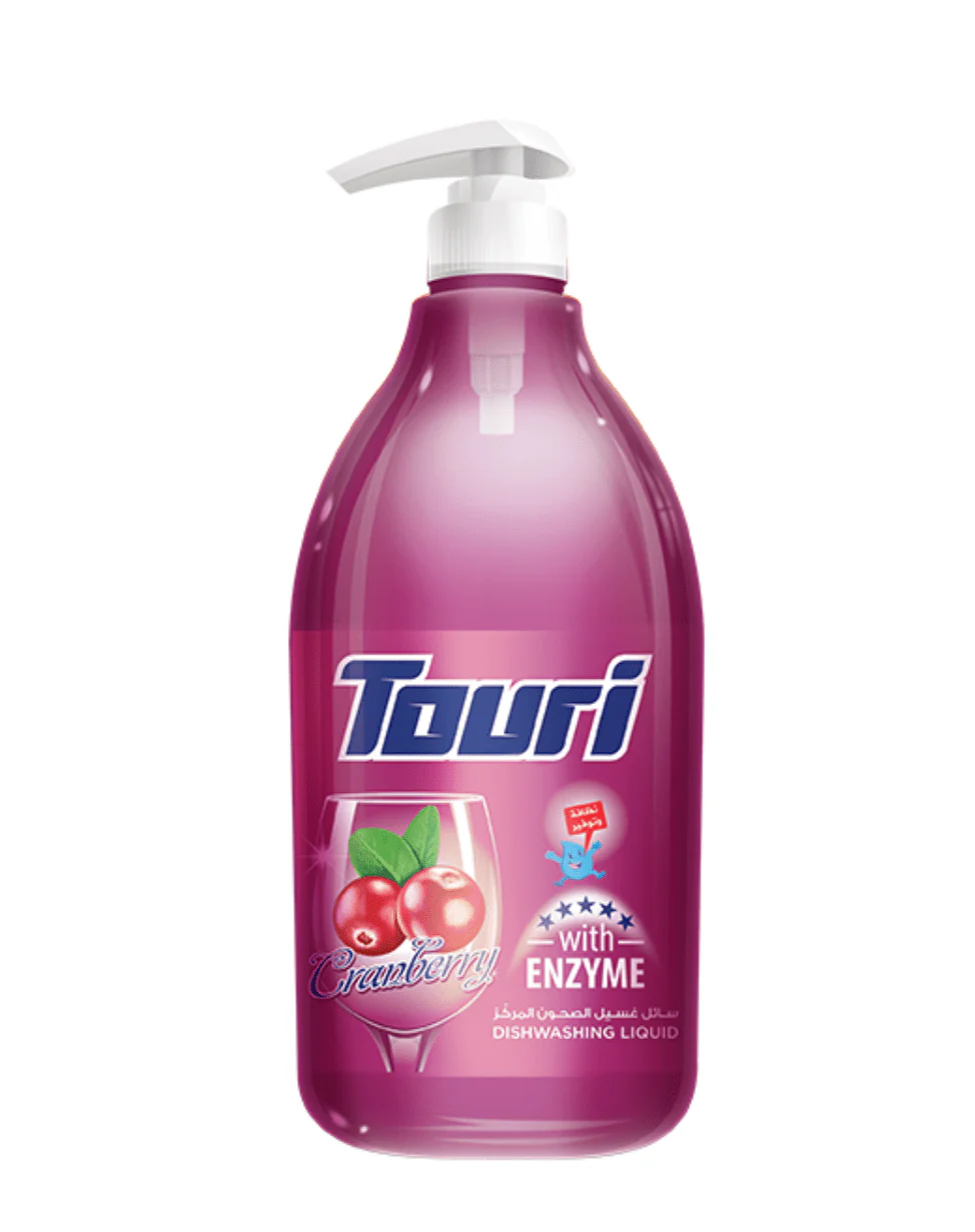 Touri Dishwashing Liquid 1500ml Cranberry | توري سائل جلي توت مع عرض ليفة