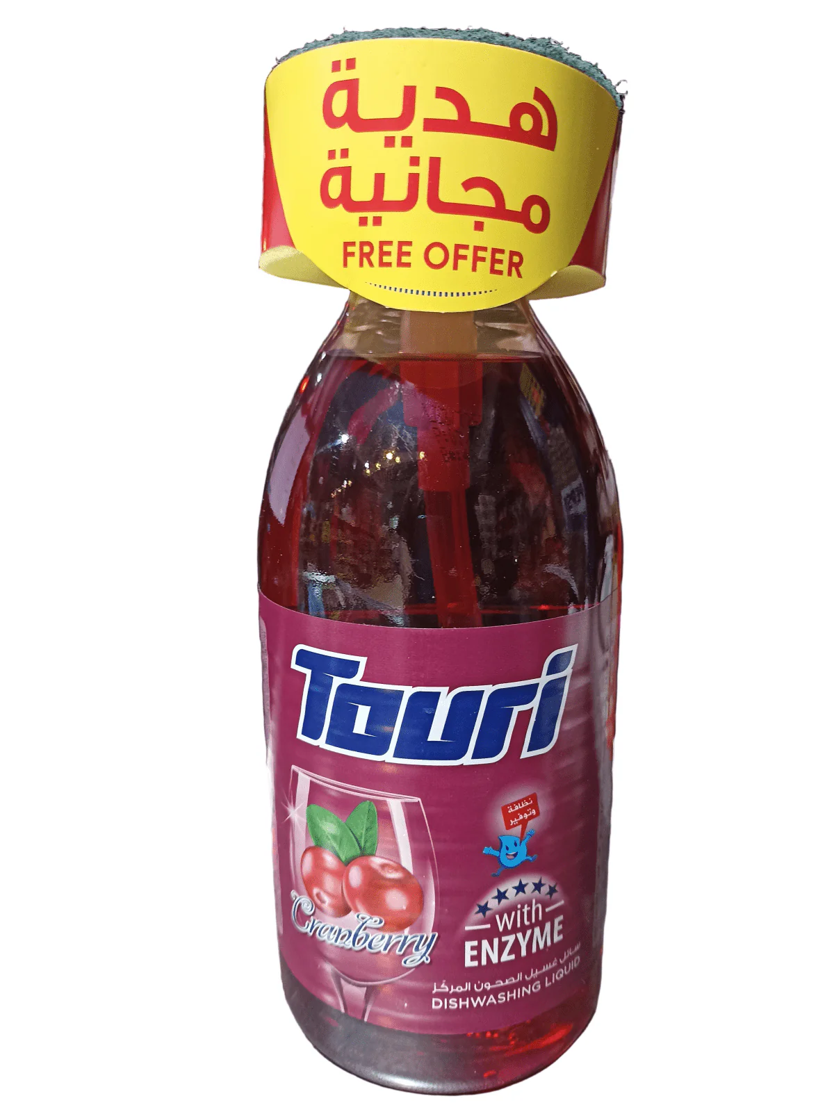 Touri Dishwashing Liquid 1500ml Cranberry | توري سائل جلي توت مع عرض ليفة - Image 2